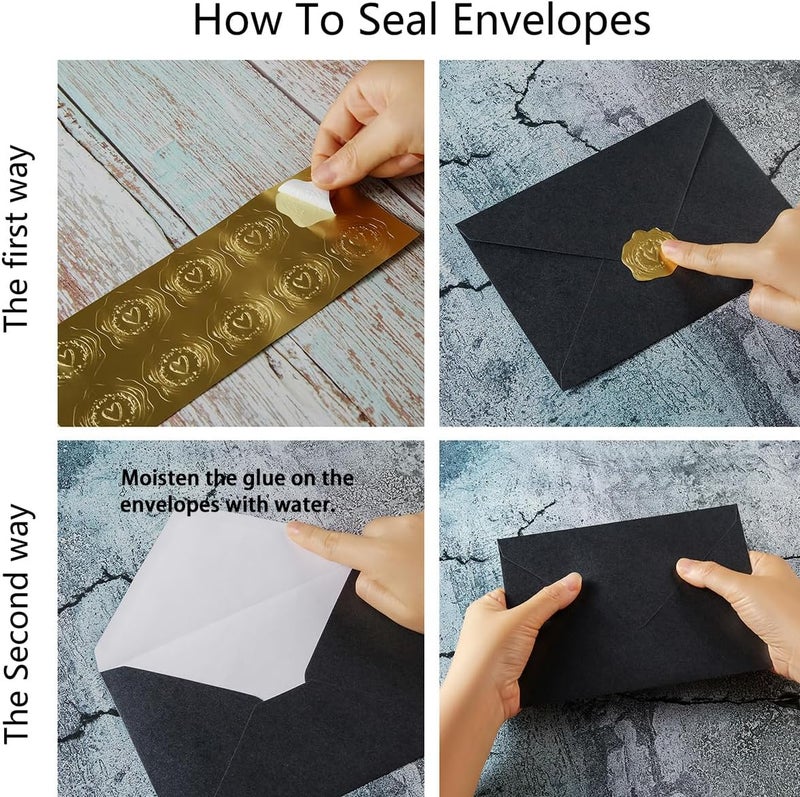 Homtable 50 Pieces Shiny Envelopes with Gold Stickers for Wedding Invitation Cards, Graduation, Baby Shower, Greeting Cards (Black, A4, 4x6) - Image 3